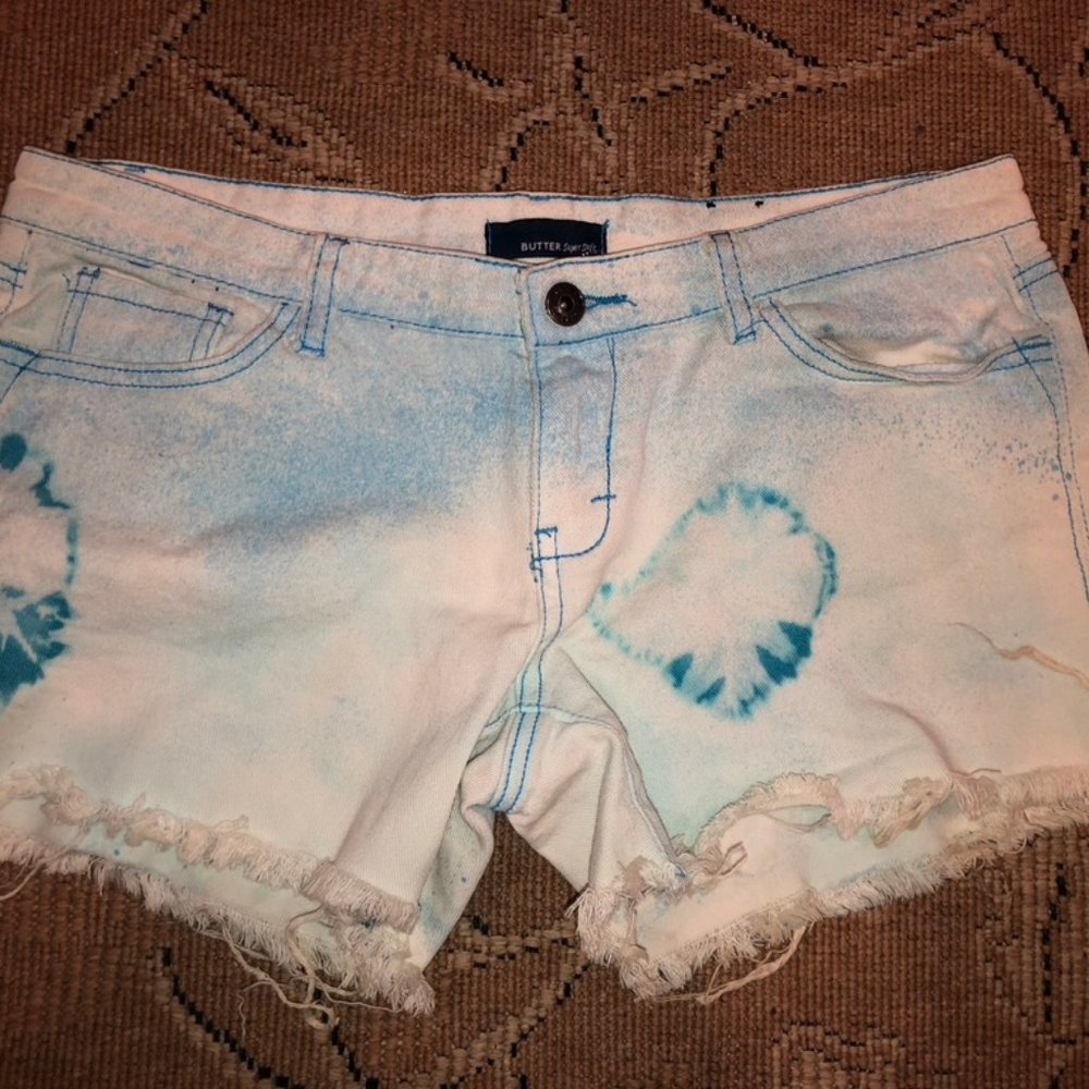 Butter Teal and White Tie Dye Denim Shorts